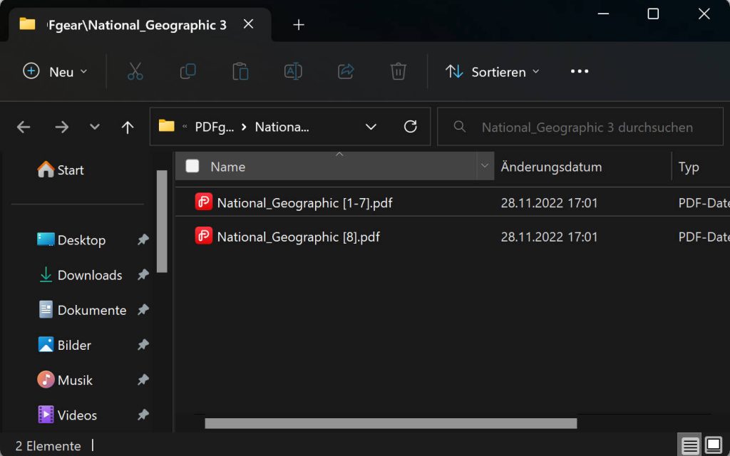 speicherpfad der aufgeteilten dateien