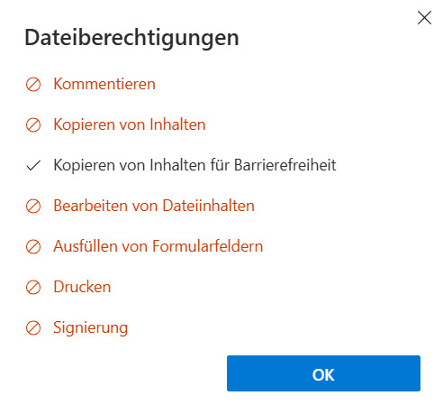 Berechtigungen der PDF anzeigen