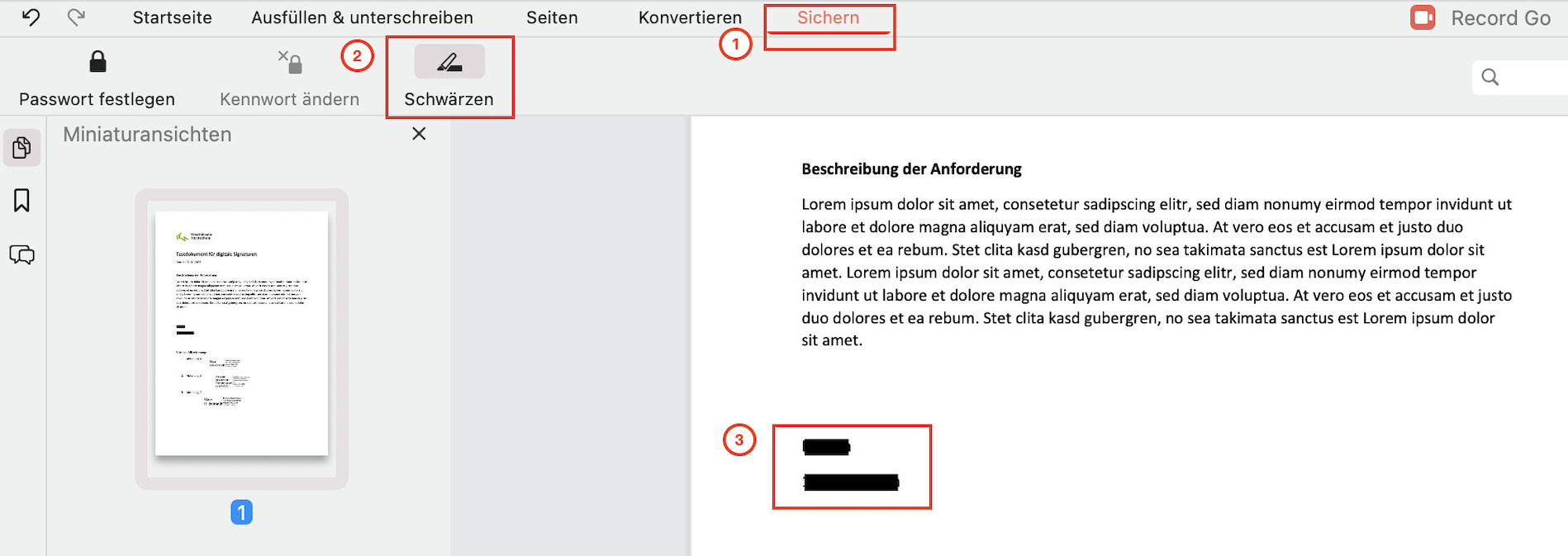 Digitale Signatur schwärzen