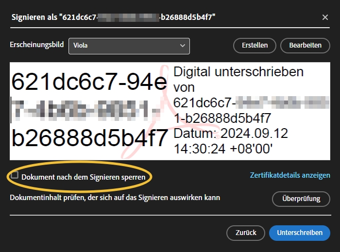 Dokument nach dem Signieren sperren