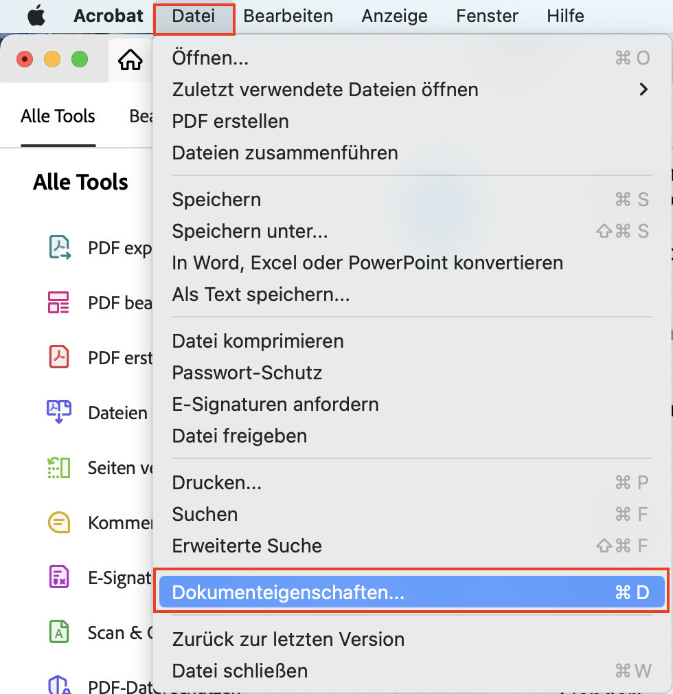 Dokumenteigenschaften prüfen
