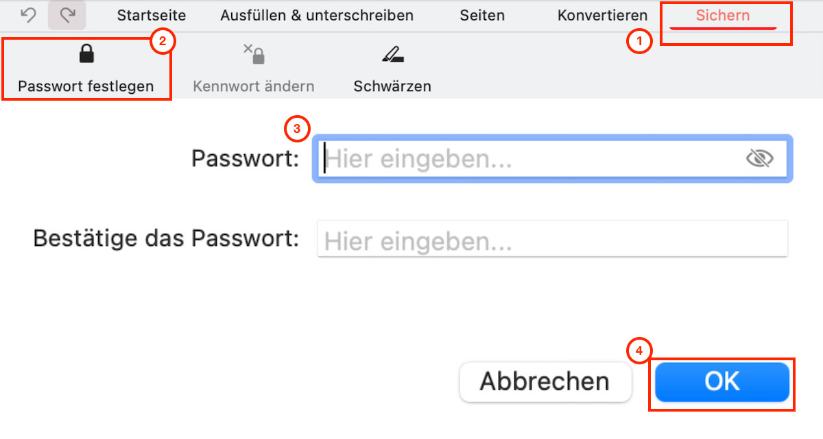 Passwort für PDF-Datei festlegen