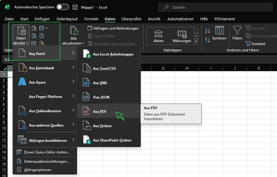 daten aus pdf abrufen-excel