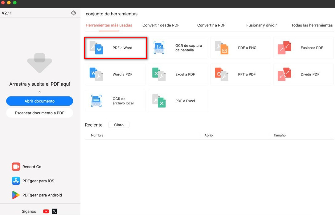 Abrir Convertidor de PDF a Word en Mac