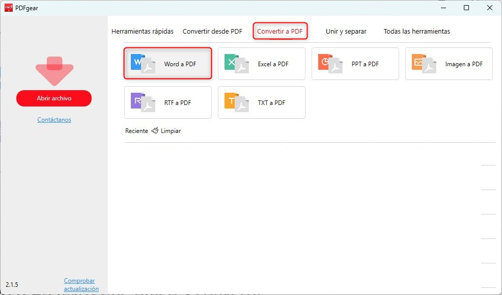 Abrir el convertidor de Word a PDF de PDFgear