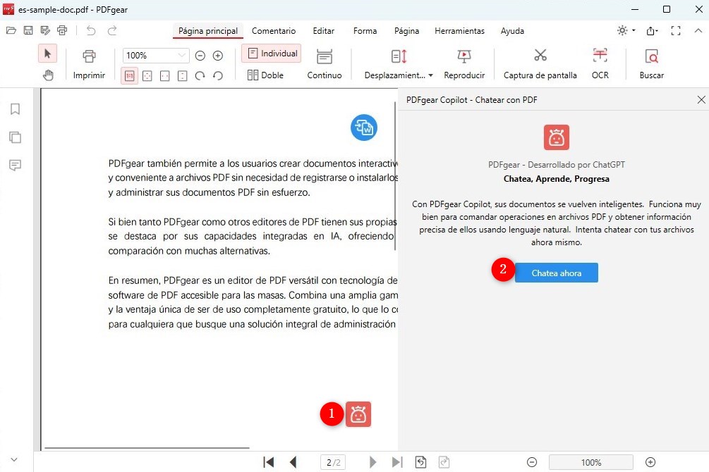 Abrir el Copiloto de PDF en PDFgear