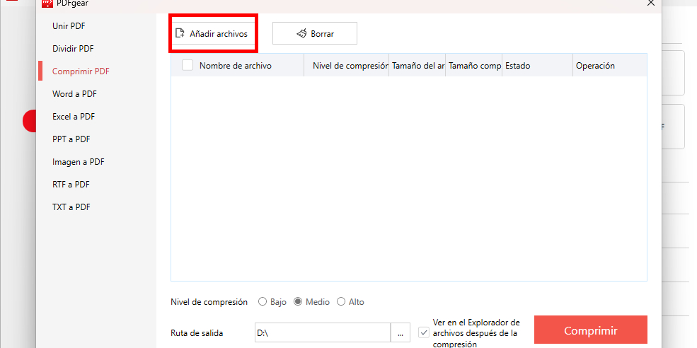 Agregar Archivos a PDFgear