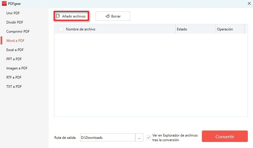 Añadir archivos de Word para convertir