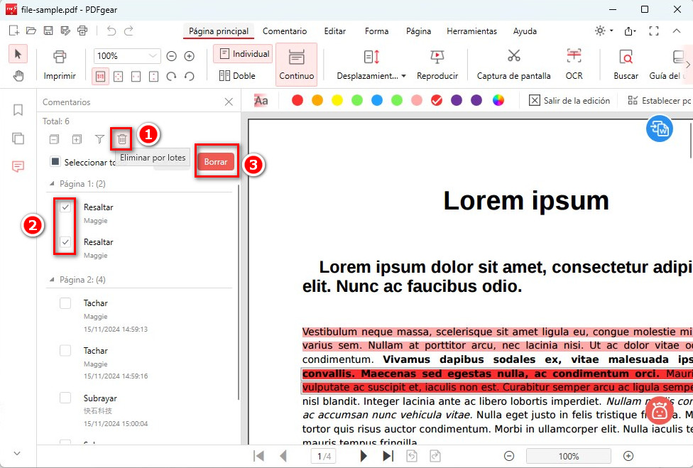 Eliminar resaltados en lote de un PDF