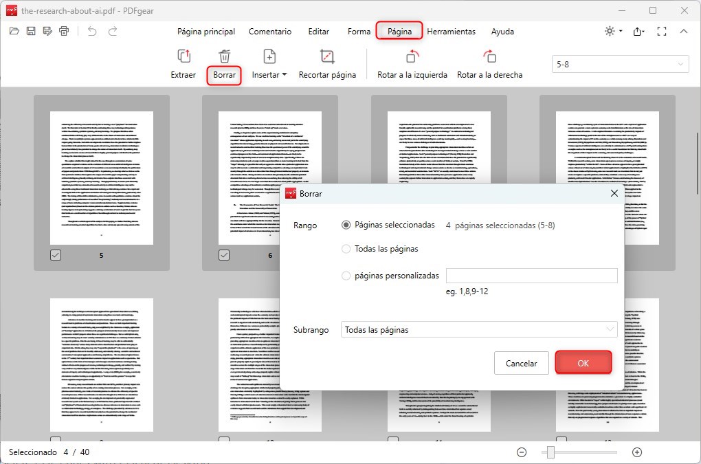 Borrar Páginas de PDF con PDFgear