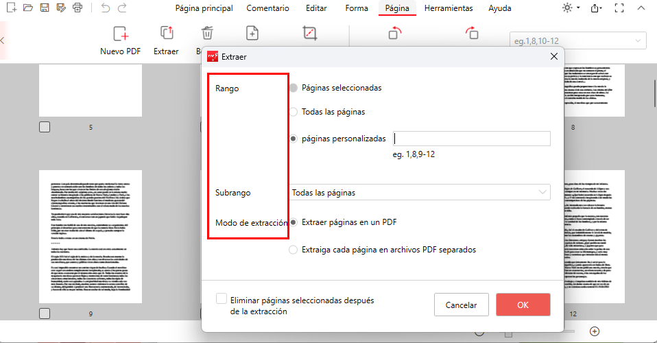 Páginas PDF Extraídas Personalizadas