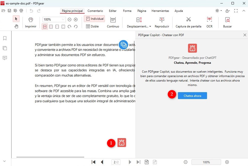 Comenzar a Chatear en PDFgear