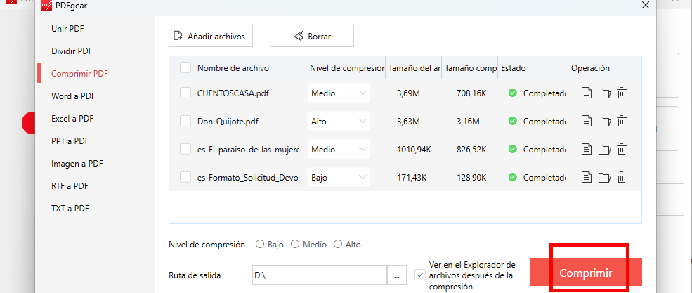 Comprimir en Lote Archivos PDF Sin Conexión