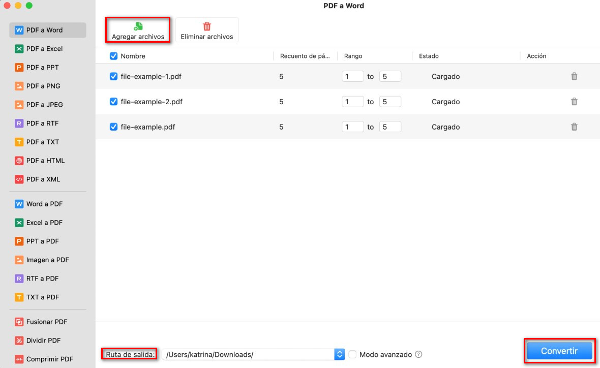 Convertir PDF a Word por lotes en Mac