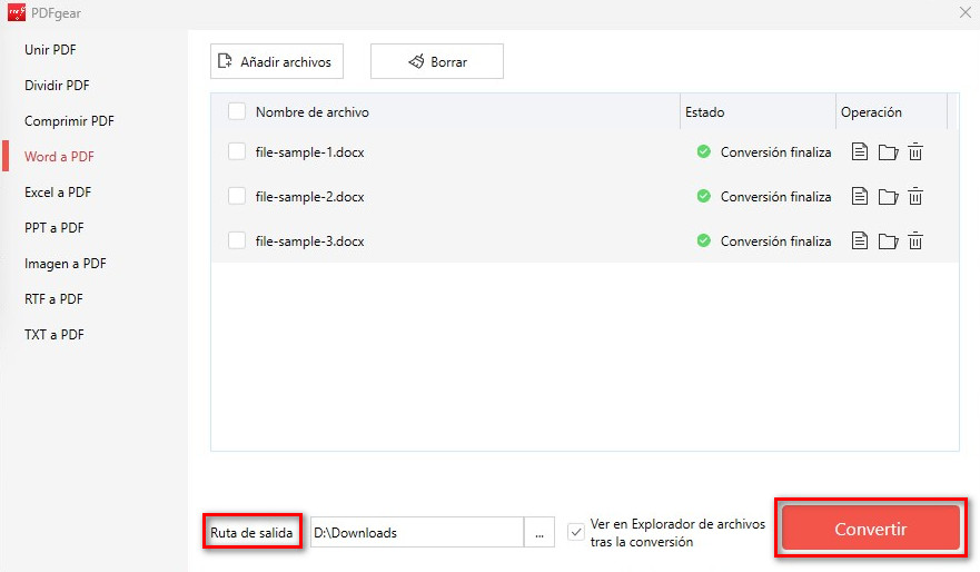 Convertir por lotes Word a PDF