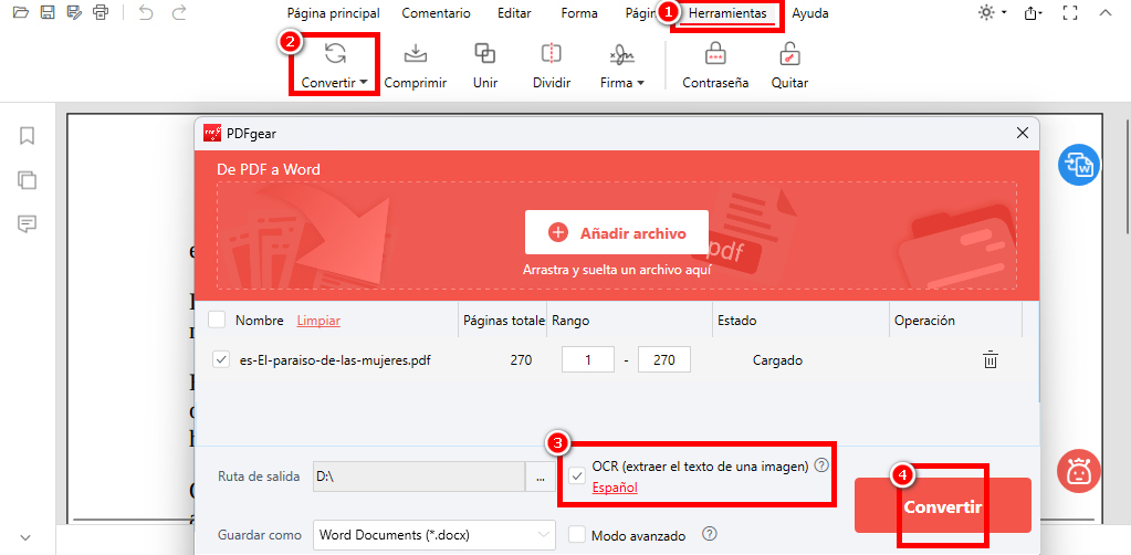 Convertir un PDF Escaneado a Word en PDFgear
