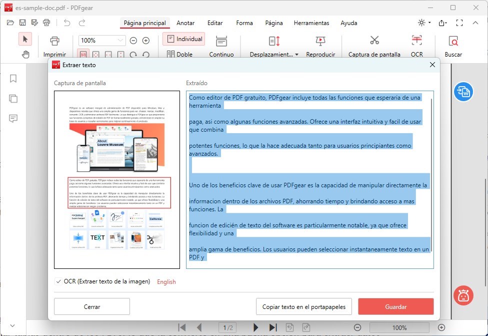 Copiar o Guardar el Texto Extraído
