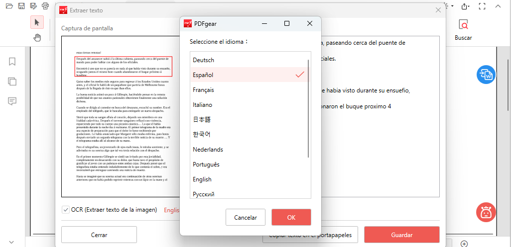 Elegir el Idioma de Extracción de Texto