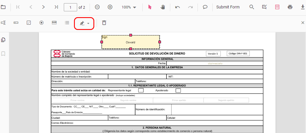 Firmar el Formulario