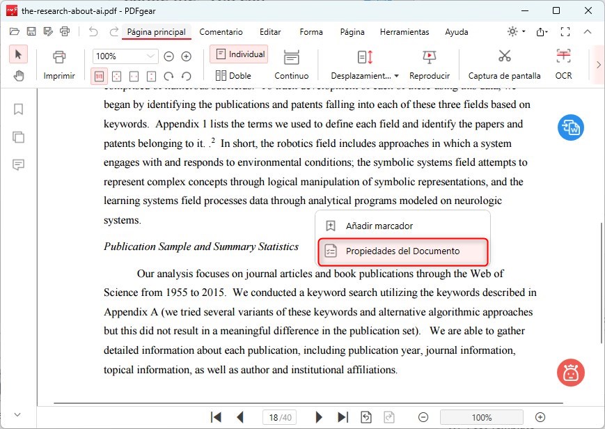 Hacer clic en Propiedades del Documento