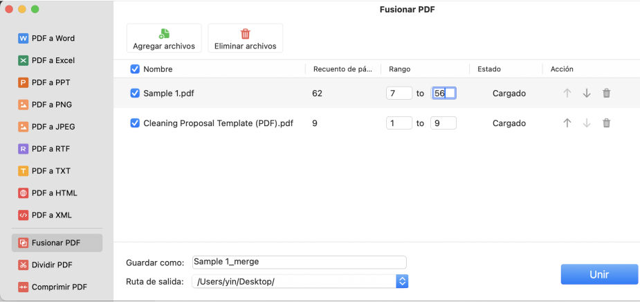 Unir Archivos PDF con PDFgear para Mac