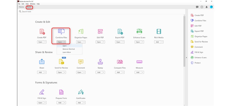 Abrir la Herramienta de Combinar Archivos en Adobe