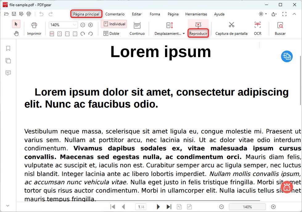 Presentación de Diapositivas PDF en PDFgear