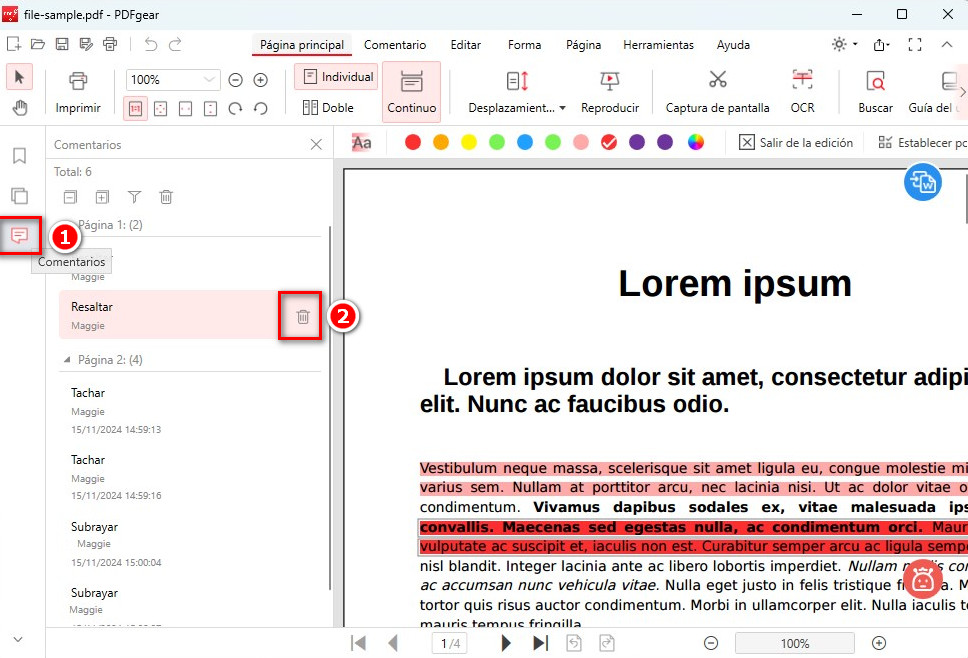 Eliminar resaltado en un PDF