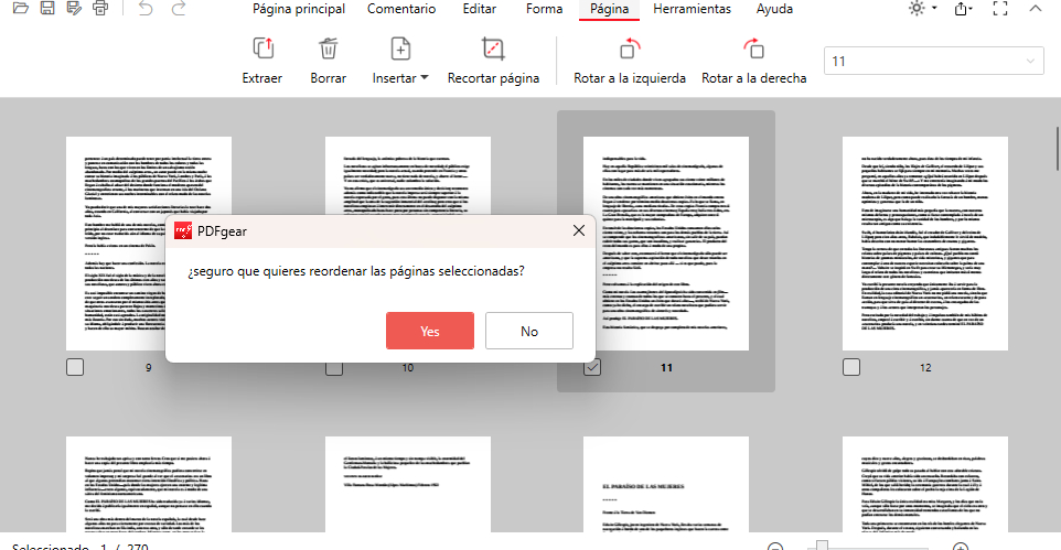Confirmar Reorganización de Páginas PDF