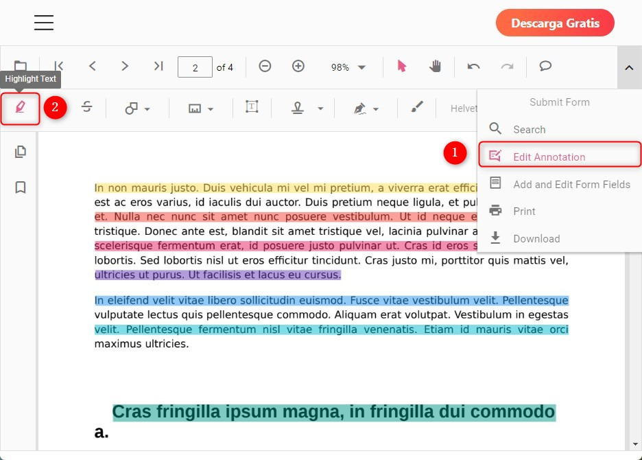 Resaltar Texto en PDF en Línea