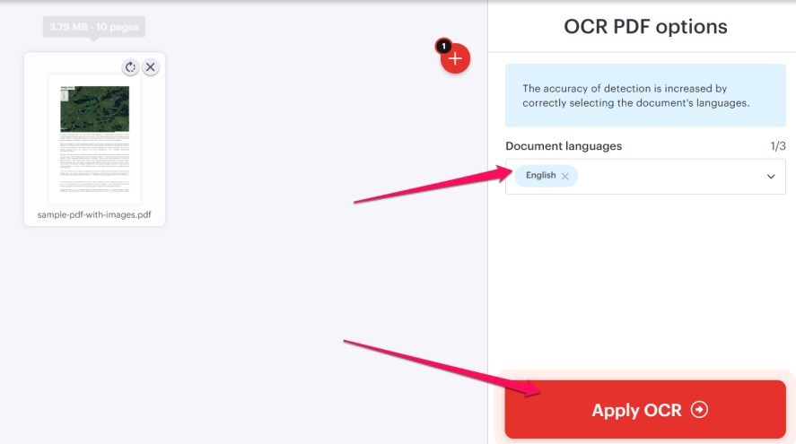 Ejecutar OCR en iLovePDF