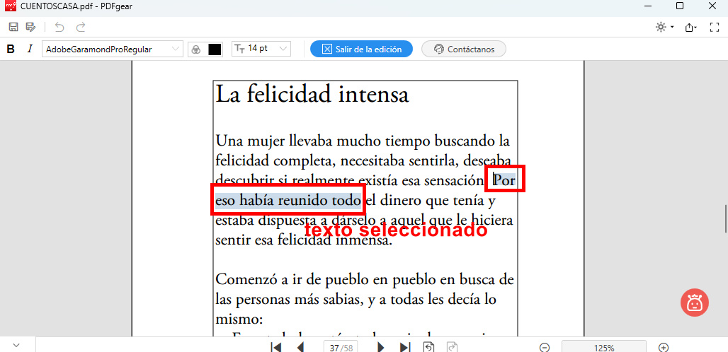 Seleccionar el texto a eliminar