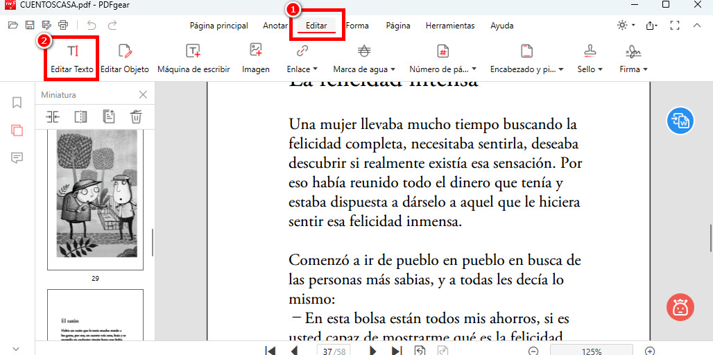 Seleccionar la opción de editar texto