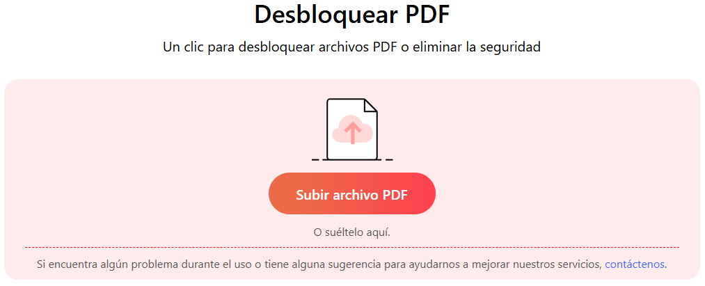 Subir un archivo al desbloqueador de PDF en línea