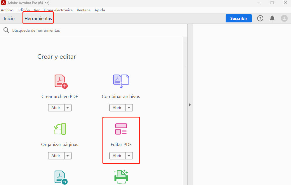 Vaya a Editar PDF en Adobe Acrobat