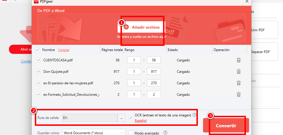 Marcar la Opción OCR en PDFgear