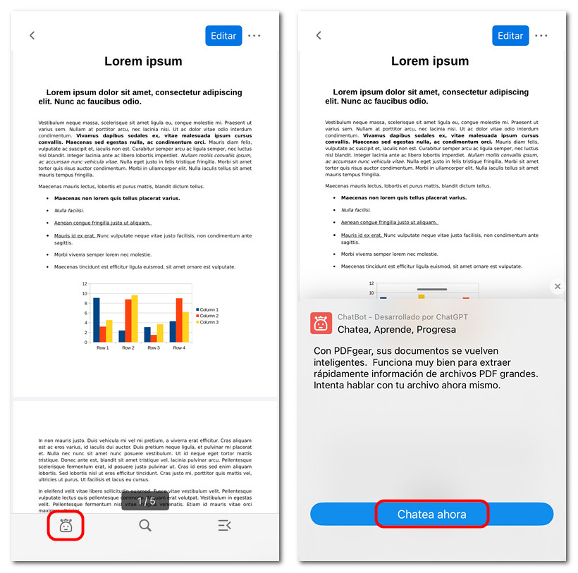 Abrir Copilot en PDFgear para iOS