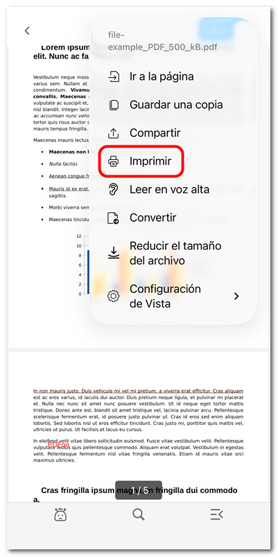 Abrir el menú de impresora en PDFgear para iOS