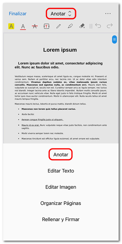 Abrir la herramienta de anotación de PDF