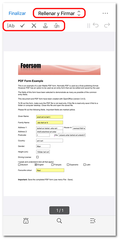 Abrir las herramientas de rellenar y firmar PDF