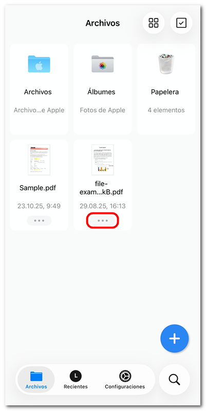 Abrir las opciones de gestión de archivos