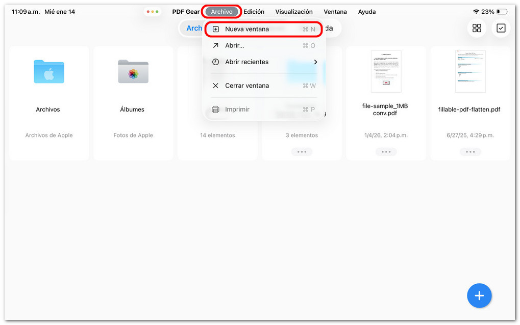  Abrir una nueva ventana en PDFgear en iPad