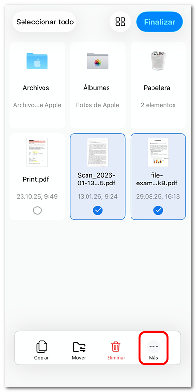 Acceder a más opciones en PDFgear para iOS