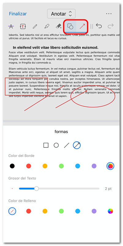 Añadir formas a PDF en iOS