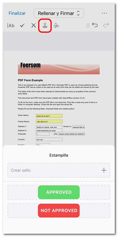 Añadir sello al formulario PDF