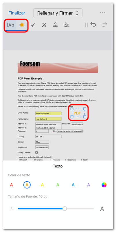 Añadir texto al formulario PDF