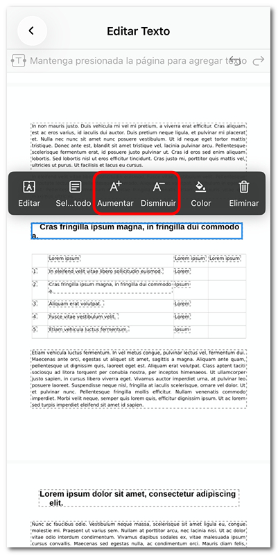 Aumentar o disminuir el tamaño de texto