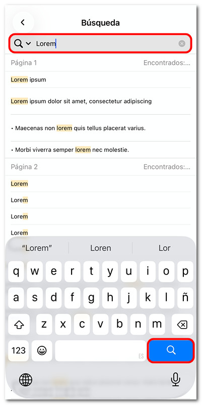 Buscar palabras y frases en PDFgear para iOS
