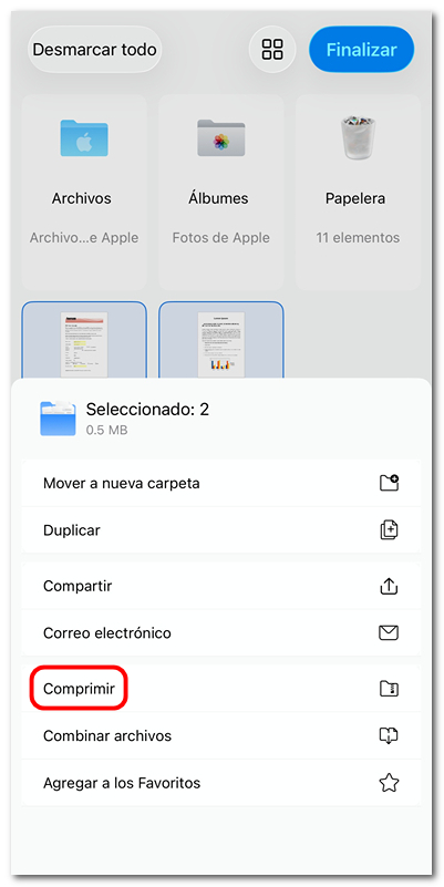 Comprimir archivos PDF en PDFgear para iOS