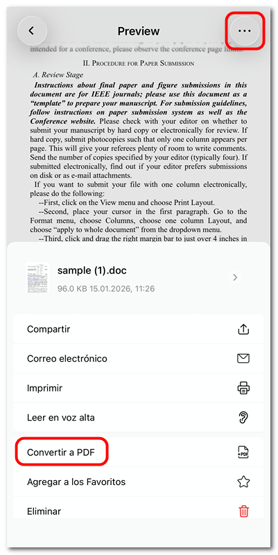 Convertir Word a PDF en PDFgear para iOS
